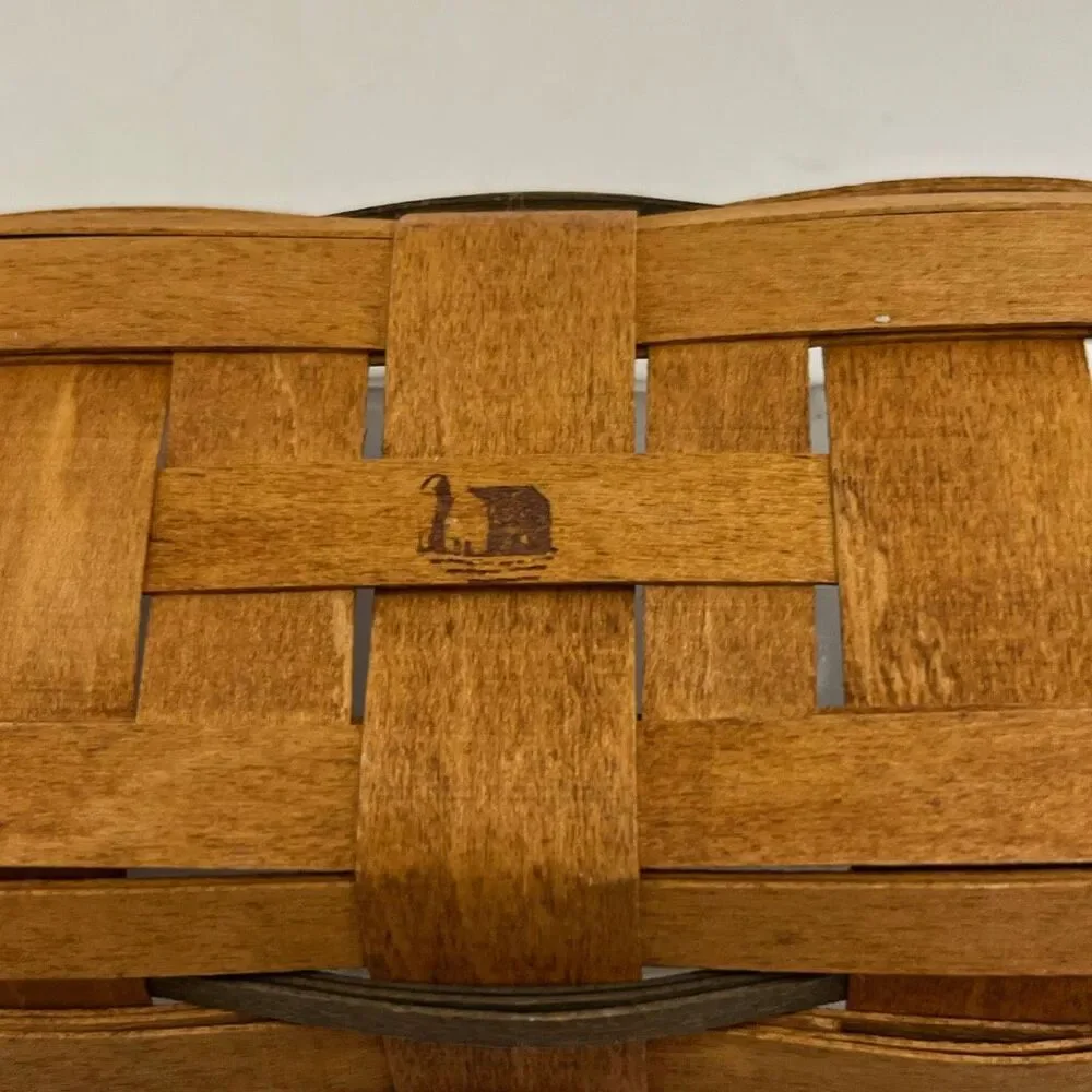 Longaberger Brown 2 Leather Handles Plastic Protector Breadstick Basket‎